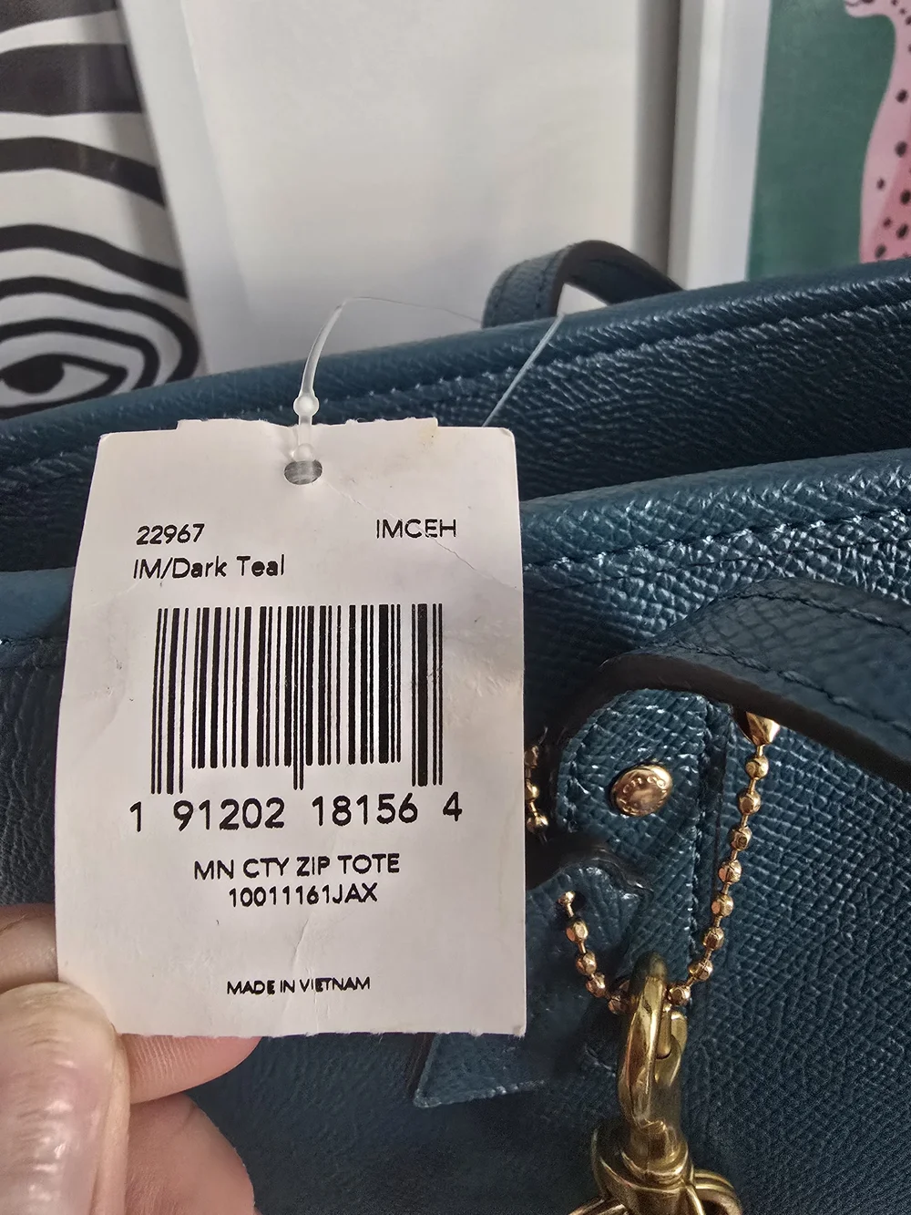 Authentic Coach City Zip Tote Bag with Cherry Charm Brand New